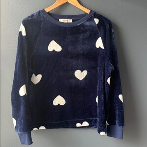 🤍 LOFT crewneck women’s sweatshirt navy blue with white hearts medium like new